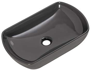FACKELMANN Keramik Waschtisch NEW YORK/Maße (B x H x T): ca. 50,5 x 12 x 31,5 cm/ovales Aufsatzbecken/Waschbecken fürs Bad und Gäste WC/Keramikbecken mit Permanentablauf/Farbe: Grau