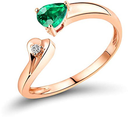 Daesar 18K Rose Gold Rings for Women, 0.33ct Emerald Pear Shaped and Heart Shaped With 0.015ct Diamond Engagement Ring Rose Gold Ring Size H 1/2