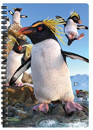 3D LiveLife A5 Notizbuch - Rockhoppers von Deluxebase. 80-seitiges 3D-Pinguin-Notizbuch. Schul- oder Büromaterial mit Kunstwerken, von renommierten Künstler David Penfound lizenziert
