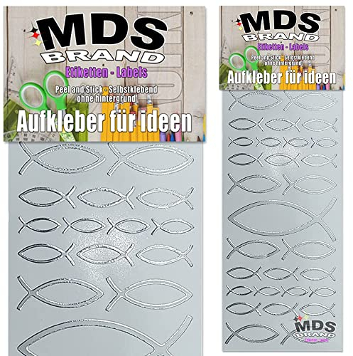 MDS Brand Katholisch Große Silber Fisch Aufkleber 2er/pk ideal für Hochzeit, Weihnachten und Geburtstagen, einfach zum basteln und gestalten von Karten & Fotoalbum & Verzierung von Kerzen (Kirche-7)