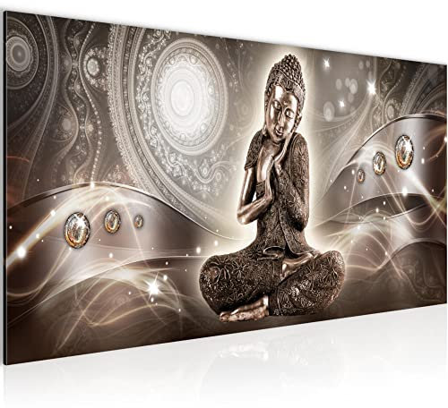Runa Art Wandbild Buddha Zen 1 Teilig 100 x 40 cm Modern Bild auf Vlies Leinwand Feng Shui Wohnzimmer Schlafzimmer Braun 041612a