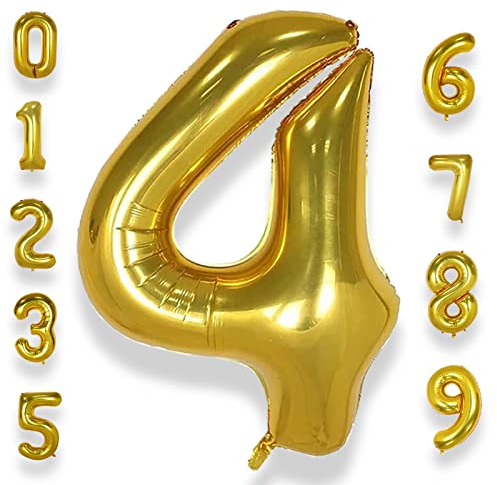 AULE Luftballon Zahl 4 Gold: XXL 101 cm Zahlen Folienballon Geburtstag Gold 4 Jahre 40 Zoll Helium Ballon Kinder Junge Mädchen Zahlenballon für Babyparty Jubiläum Deko