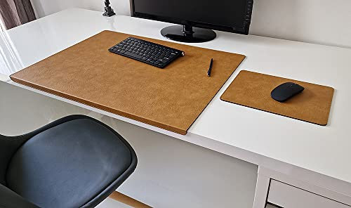 PM Gewinkelte Schreibtischunterlage mit Kantenschutz Just Leder inkl Mauspad in 3 Grössen und in 7 Farben (Schwarz Naht Rot, 90cm x 48cm)