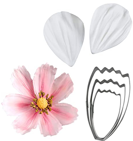 Cosmos Petals Fondant Mould Sets 5pcs Cookie Cutters+Silicone Moulds Cake Toppers Clay 1.3-2.0