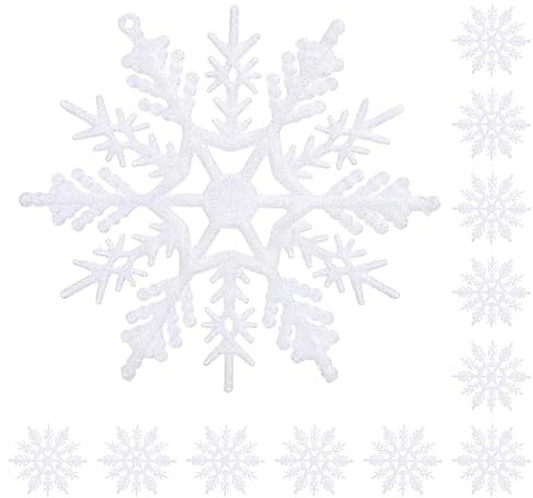 Festive Fix Hanging Glitter Snowflake Decorations Pack of 12-10cm Christmas Ornaments in Multi Colours - Easy to Hang Stunning Decor for Indoor and Outdoor Festivities