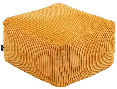 icon Amara Small Cord Bean Bag Footstool with Filling Included, Yellow | Made in the UK, Pouffe Footstool, Soft Corduroy Fabric, Footrest For Lounge and Bedroom