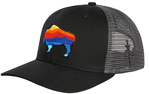 HDE Trucker-Mütze mit 6 Paneelen, leistungsstark, Outdoor, Snapback, Abenteuer-Hüte für Damen und Herren, Golf-Baseballkappe für Sport und Reisen, Badlands Bison, Einheitsgröße