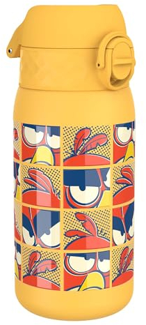 ION8 Botella Agua Inox Ligero para Niños, 400ml, Sin Aislamiento, a Prueba de Fugas, Fácil de Abrir, Cerradura Segura, Apta para Lavavajillas, Fácil de Limpiar, Diseño Angry Birds