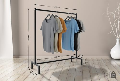 CLP Kleiderständer Melva I Garderobenstange Aus Metall I Freistehende Kleiderstange Schwarz, Farbe:schwarz, Größe:120x38x120