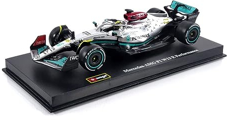 Bburago Mercedes AMG Petronas F1 Team W13 (2022): Modellauto im Maßstab 1:43, #44 Lewis Hamilton, mit Fahrer, Hardcase, Silber (18-38066H)