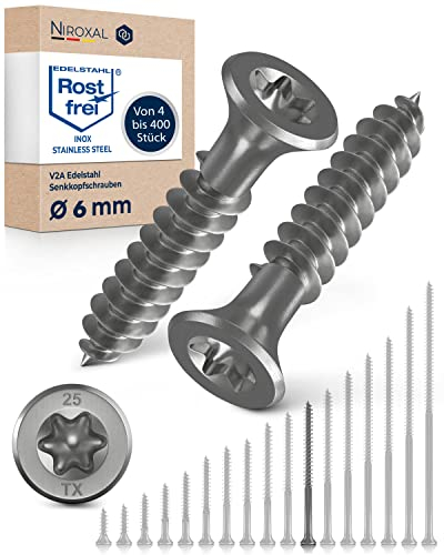 Edelstahlschrauben Torx Holzschrauben 6x80 Edelstahl V2A rostfrei Spanplattenschrauben für Holz Teilgewinde 6mm stark 80mm lang 50 Stück Schrauben Holz A2
