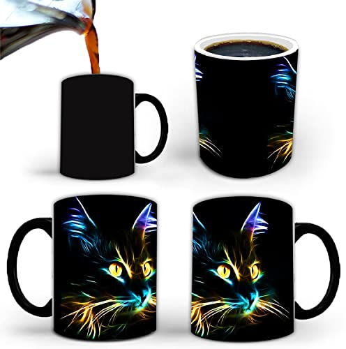 Hosoncovy Ceramic Cat Color Changing Mug - Heat Sensitive Coffee Tea Milk Cup