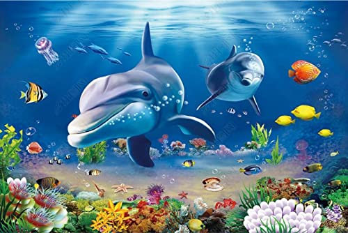 Fototapete 3D Effekt Unterwasserwelt Delfine Mutter Und Kind Tapeten 3D Effekt Vliestapete Wohnzimmer Schlafzimmer Wandbilder Wanddeko
