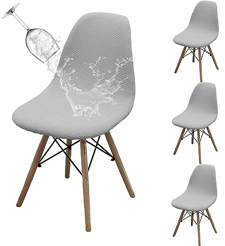 Dioxide Stuhlhussen 4er Set Wasserdicht Jacquard Strech Esszimmerstühle Bezug Abnehmbare Antirutsch Stuhlbezug Universal Küchenstühle Stuhlabdeckung Husse, Hellgrau, SSD-HXYT4-FS-QHS