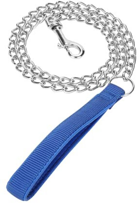 SGODA Robuste Hundeleine mit Metallkette, kaufeste Hundeleine mit weichem Griff, für große Haustiere über 22,7 kg (1,2 m x 4 mm, blau)