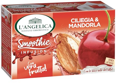 L'Angelica Smoothie Ciliegia & Mandorla, Tisane Fredde Zero Calorie con Vera Frutta, Tisana alla Ciliegia e Mandorla, 10 Confezioni da 15 Filtri