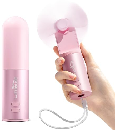 Withouse Ventilateur Portable, Mini Ventilateur USB Portable Rechargeable, Ventilateur Alimenté par Batterie 4-en-1 avec des Appareils de Chauffage, Banque de Puissance, Soutien pour Les Voyages -Rose