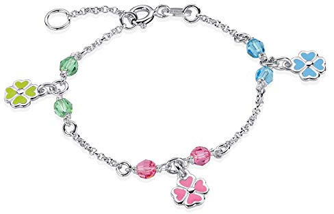 MATERIA by Matthias Wagner Mädchen Armband Silber 925 Kleeblatt - Emaille Armkette SA-101