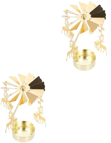 HOMSFOU 2 Stück Elch Drehbare Malerische Laterne Goldene Teelichter Tischdekoration Kandelaber Metallkerze Hochzeitstischdekoration Romantischer Kerzenhalter