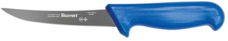 Starrett Professional Stainless Steel Kitchen Boning Knife with Flexible Blade - Narrow Curved Profile - 5-inch (125mm) - Blue Handle