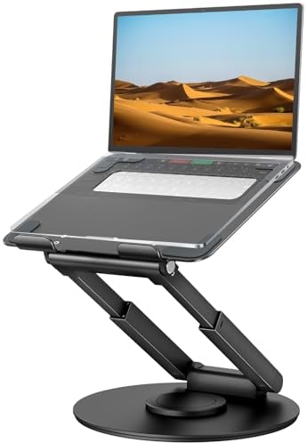 Laptop Ständer Höhenverstellbar mit 360° Drehbarer Basis, Ergonomisch Laptopständer, Laptop Erhoehung Fuer Schreibtisch, Standing Laptop Stand Computer Ständer mit MacBook Pro, Laptops 10–17-Schwarz