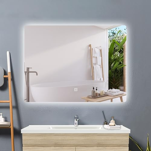 Acezanble LED Badspiegel 70x50cm,Badezimmerspiegel mit Beleuchtung Kaltweiß 6000K Touch,Wandspiegel LED Dimmbar mit Speicherfunktion IP44
