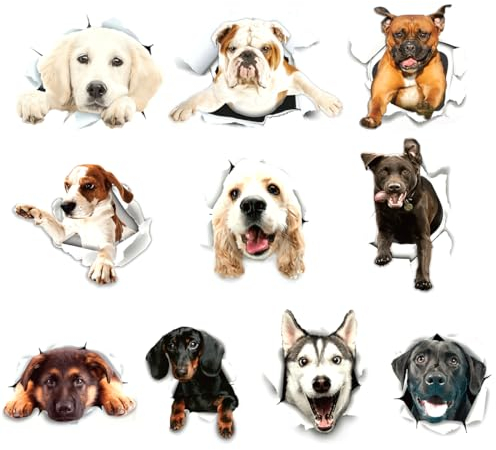 Cartoon Hund Wandaufkleber, 10 Stück Hund Dekor Wandsticker, Niedliche 3D-Hund-Wandaufkleber, Hund Aufkleber Wandtattoo, für Baby-kind-zimmer Badezimmer, Wohnzimmer, Mehrfarbig