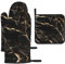 Chrysm Black Gold Marble Oven Gloves-2 Gloves and 1 Pot Holders Sets,Kitchen Oven Mitts Microwave,BBQ-Heat Resistance, CM-CFSJT11151
