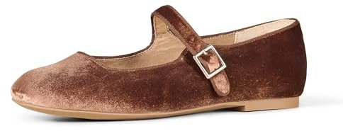 Amazon Essentials Women's Mary Jane Ballet Flats, Brown Velvet, 8 UK