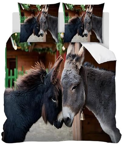 HYSNKSM Bettwäsche 135x200 Esel Süß Bettwäsche-Sets 3Teilig Mikrofaser Bettbezug 135 x 200 und 2 Kissenbezug 80x80 cm, Kuschelige Bettbezüge mit Reißverschlus