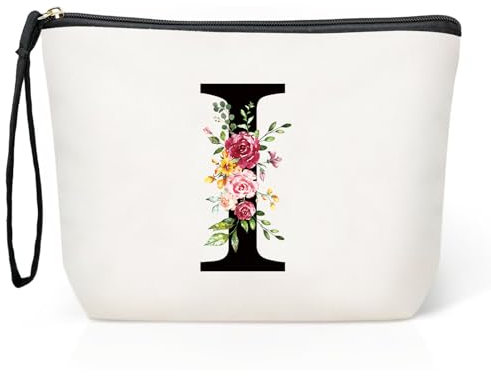 Personalisierte Initialen Große Make-up-Tasche, Schminktasche Damen, Reise Canvas Kosmetiktasche, Geburtstagsgeschenke für Frauen und Mutter, Geschenke für Freundinnen, Braut und Brautjungfern I