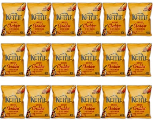 18x40g Kettle Crisps Lightly Salted, Balsamic Vinegar Crisps, Sweet Chilli Crisps, Cheddar Crisps (18x40g Mature Cheddar & Red Onion)