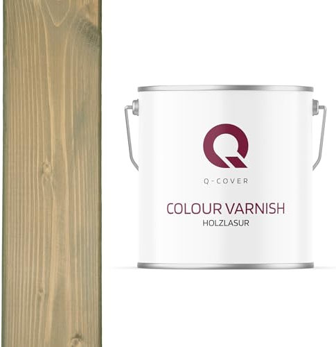 Q-Cover Holzlasur Grau-gelb 7034, 5L (ca.25m²-1 Anstrich) Satin Holzschutz Holzschutzlasur Lasur Wasserbasierte Innen Außen Lasur Abperleffekt Für Holz