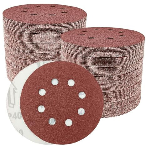Goysen Discos de lijado de 125 mm, discos de lijado redondos de 8 agujeros de 5 pulgadas para lijadora orbital aleatoria (grano 40)