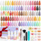 Lavender Violets 62 Pcs Dipping Powder Nail Kit Nude Pink Brown Red Green Blue Purple Glitter Essential Liquid Primer,Base Top Coat Activator with French Nail File Stickers Recycling Tray Manicure 902