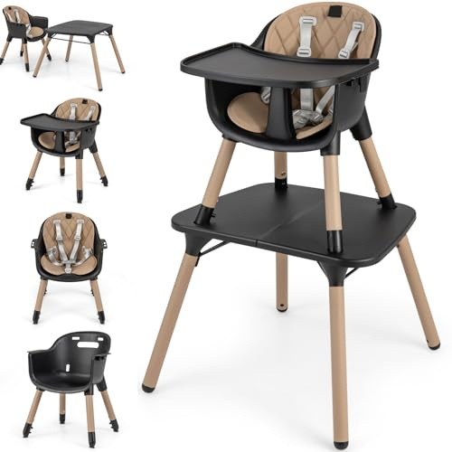 Maxmass Baby Highchair, Convertible Infant High Chair with 5-Point Harness and 2-Positions Adjustable & Removable Tray, Baby Dining Chair for 6-36 Months Babies & Toddlers (Coffee)