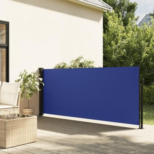 Homgoday Auvent Latéral Rétractable Bleu 120x600 cm, Protection de l'intimité et Vent, Paravent Store Clôture de Jardin, Extensible Brise Vue pour Extérieur Balcon Terrasse A