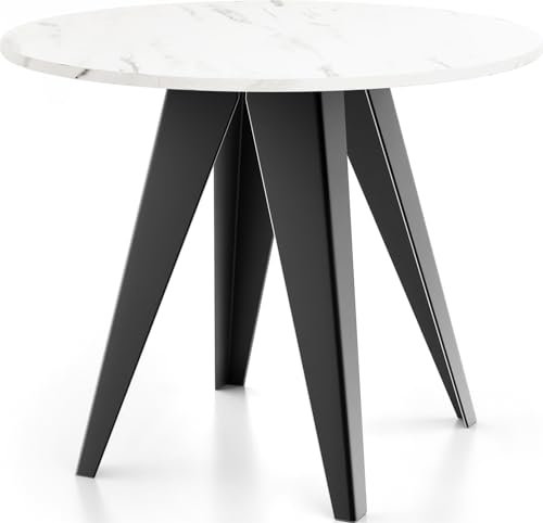 WFL GROUP Table De Salle à Manger Ronde De Style Industriel - Moderne - Extensible De 90 Cm à 130 Cm - Pieds Métalliques Noirs - Compact pour Petite Cuisine Ou Salon - Marbre Blanc