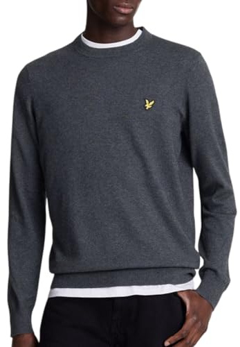 Lyle & Scott Mid Knits Cotton Merino Crew Neck Jumper 398 Charcoal Marl, XXL