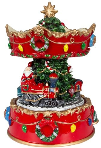 Christmas Paradise mechanische aufziehbare Spieluhr Karussell mit Zug 16cm Weihnachtsdeko rot