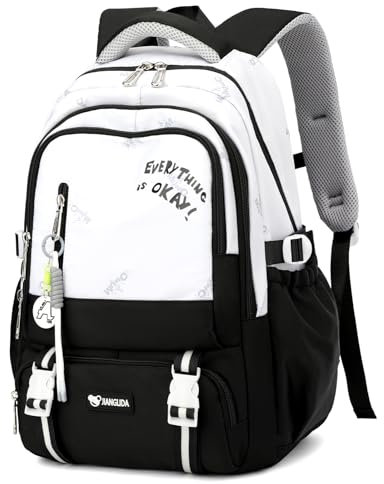 Amythe Rucksack Teenager, 36L Schulrucksack für Mädchen 3. - 9. klasse, Großer Stilvolle Tagesrucksack passt 16-Zoll-Laptop für Mädchen Damen, Lässig Schulranzen, Geeignet für Trolley, Schwarz