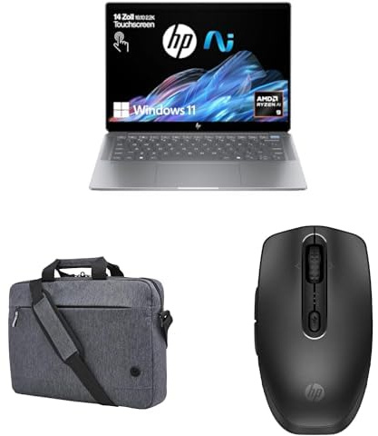 HP OmniBook Ultra, Copilot+ KI PC, 14 Zoll 2,8K IPS Touch-Display, 400 Nits, AMD Ryzen AI 9 365, 16 GB RAM, 1TB SSD, AMD Radeon-Grafikeinheit, Silber, Laptoptasche, 690 Wireless-Maus