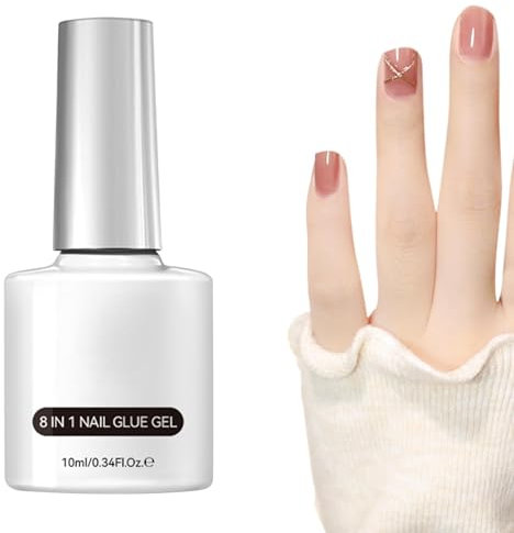 Gel Glue - Nail Polish Base Coat - 8-in-1 Building Gel Nail Glue Gel Base Rhinestone Nail Glue Gel for Nail and Extension Strengthener