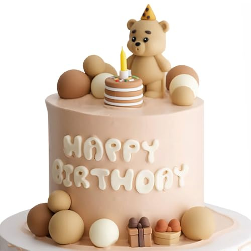 Kiwochy Kuchen DekoTeddybär Tortendeko Taufe Junge Tortendeko Kugeln Cake Topper Bär Mädchen Teddybär Kuchen Dekoration für Geburtstag Party Hochzeit Baby Shower Braun