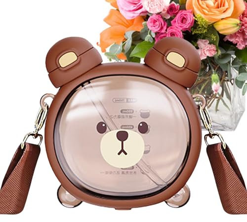 Bouteille d'eau kkawai - bouteille d'eau en forme d'un ours mignon avec de la paille, double boisson, 25 onces | 750 ml d'ours burbia | Bouteille de paille de l'ours kkawai pour les voyages scolaires