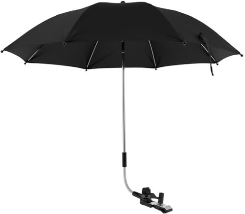 HuhWafee Ombrelle Poussette Universelle Anti UV 50+ Parasol Poussette Bébé 75CM/82CM Parapluie Chaise avec Pince Réglable et Bras Réglable pour Extérieur Plage Jardin (Noir, 82CM)