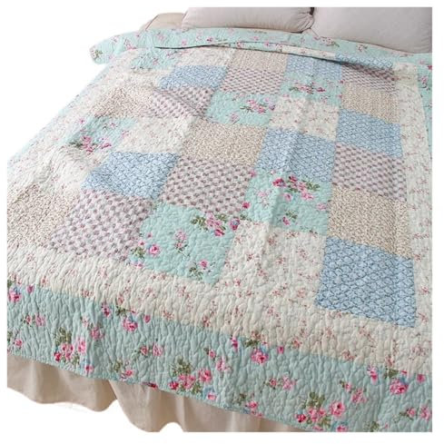 WXBCDS Tagesdecke Gesteppt Floral Cotton Quilt Bedspread on The Bed Patchwork Quilted Blanket Home Padded Coverlet Plaid(Blue)