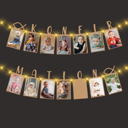 Konfirmation Fotogirlande, Konfirmation Deko, konfirmation Girlande Fotobanner Deko, Hängende Wanddekoration für Jungen Mädchen, Taufe Kommunion Papiergirlande für Kommunion Sakrament