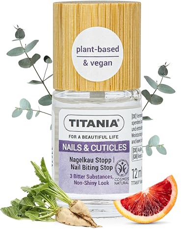 TITANIA Nagelkau Stopp 12ml - Bitterstoff gegen Nagelkauen, Farblos & Vegan, mit Eukalyptus & Blutorangenöl, Dermatologisch bestätigt, COSMOS NATURAL, Made in Germany