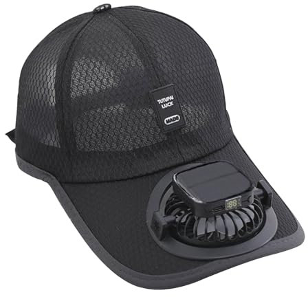 Baseball Cap mit Solarventilator Solar-Fan-Hut Mesh Baseballkappe mit Ventilator Sommer UV-Schutz Sonnenhut Solarbetriebener/USB-Ladesonnenhut (DE/NL/SE/PL, Numerisch, 56, Schwarz)